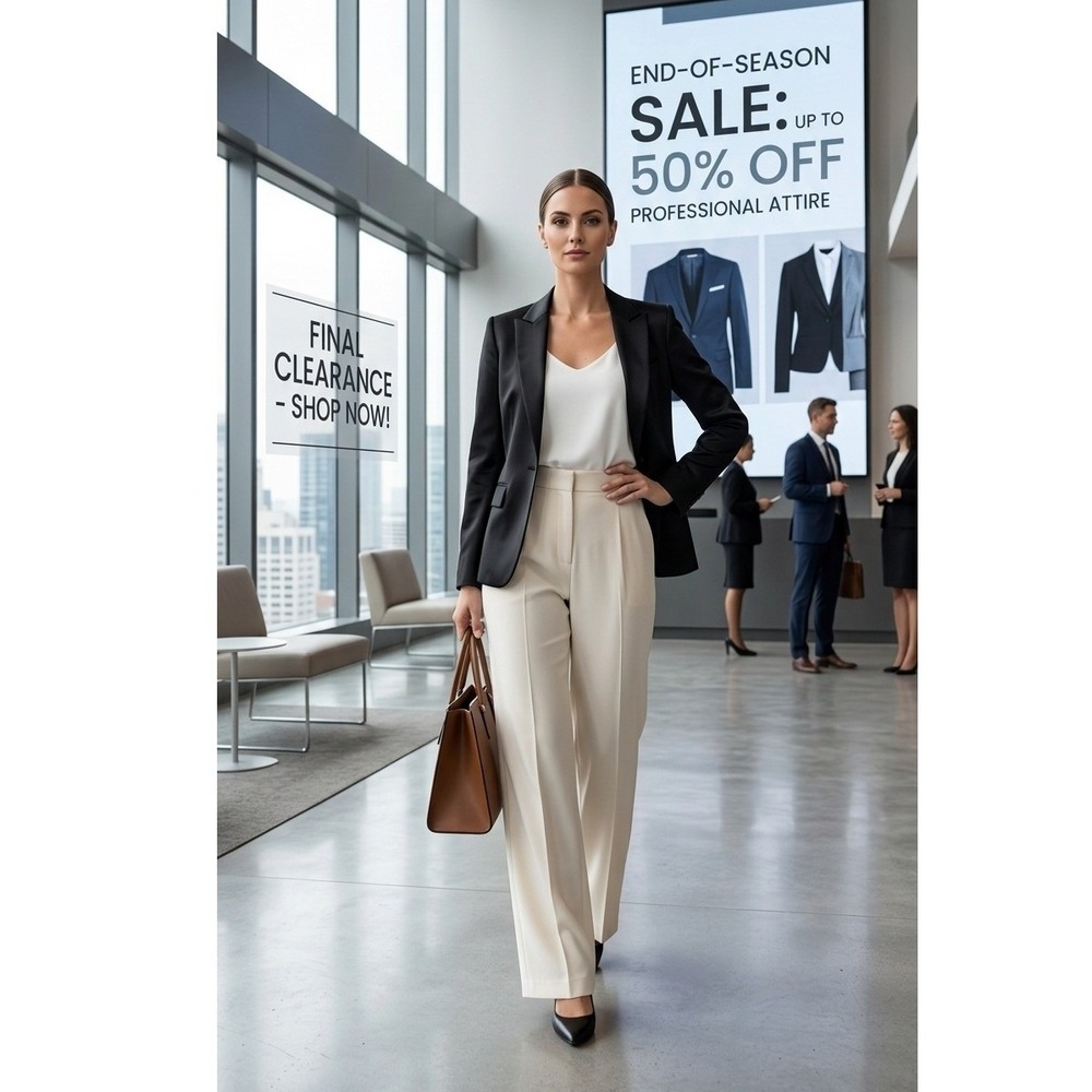 Bella Mae Wide Leg Trousers Womens L Cream High Rise Pleated Dress Pants
